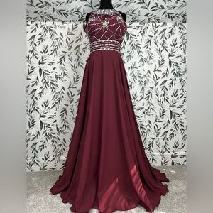 Prom Evening Gown Beaded Bodice Chiffon Mother Of The Bride Wedding Size L NWT C
